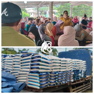 CV TMR Bagikan Beras ke 1.200 KK Warga Desa Bukit Layang dan Bantu Pembangunan Masjid