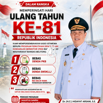 HUT Ke-81 RI: Gubernur Hidayat Arsani Luncurkan Program Pemutihan Denda Pajak Kendaraan di Babel